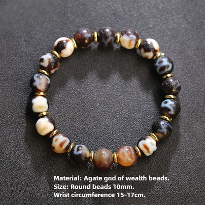 Tibetan Natural Agate Nine-Eye Dzi Bead Prosperity String Bracelet