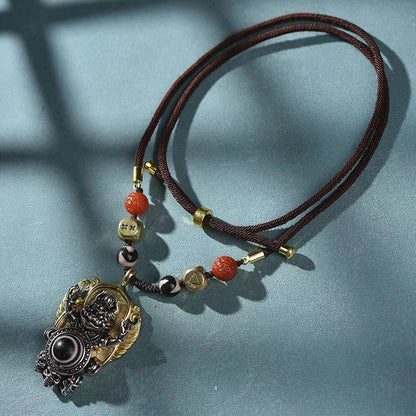 Tibetan Natural Agate Third Eye Dzi Bead Garuda Spiritual Protection Wisdom Pendant Necklace