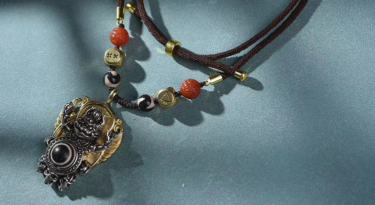 Tibetan Natural Agate Third Eye Dzi Bead Garuda Spiritual Protection Wisdom Pendant Necklace