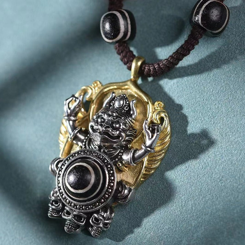 Tibetan Natural Agate Third Eye Dzi Bead Garuda Spiritual Protection Wisdom Pendant Necklace