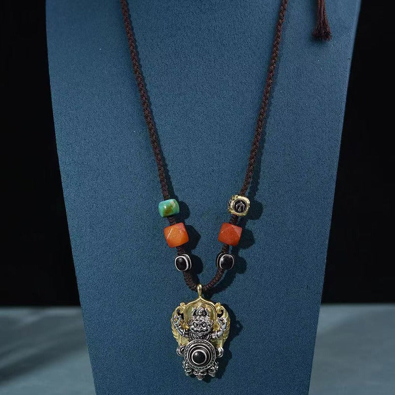 Tibetan Natural Agate Third Eye Dzi Bead Garuda Spiritual Protection Wisdom Pendant Necklace