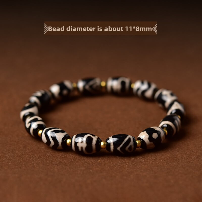 Tibetan Natural Agate Third Eye Dzi Bead Wealth & Prosperity Bracelet