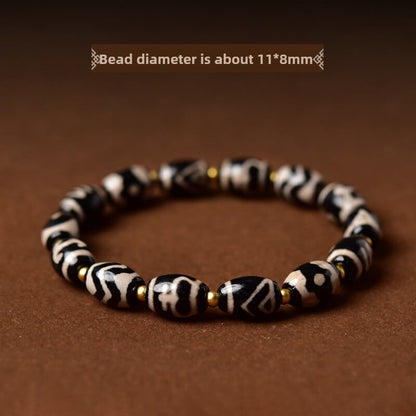 Tibetan Natural Agate Third Eye Dzi Bead Wealth & Prosperity Bracelet