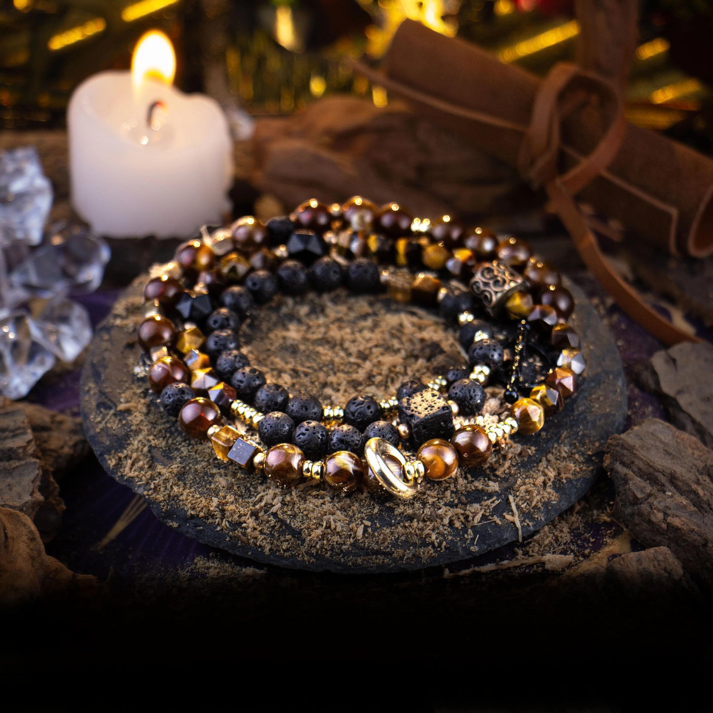 Tiger Eye Obsidian Volcanic Rock Protection Bracelet