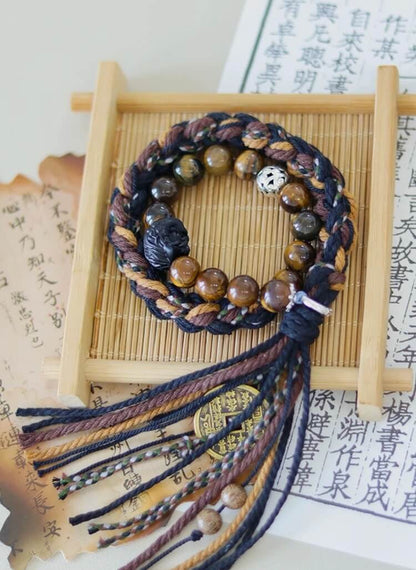 Tiger Eye Stone Tibetan Hand Rope - Courage - Strength - Prosperity