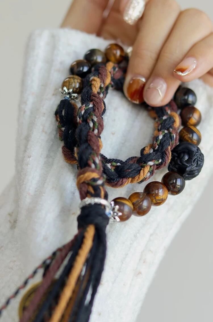 Tiger Eye Stone Tibetan Hand Rope - Courage - Strength - Prosperity