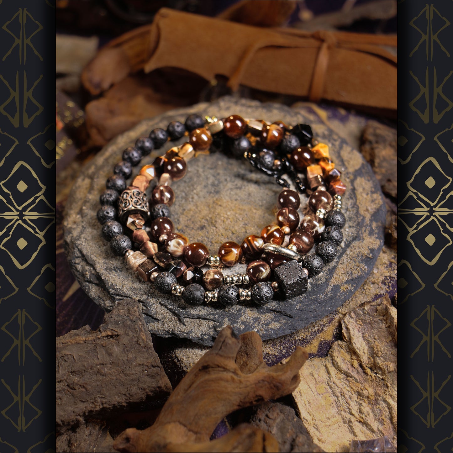 Tiger Eye Obsidian Volcanic Rock Protection Bracelet