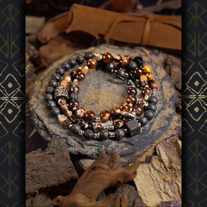 Tiger Eye Obsidian Volcanic Rock Protection Bracelet