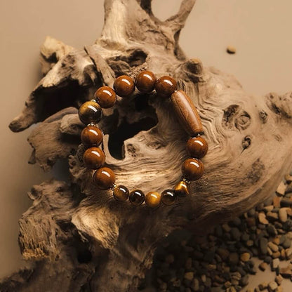 Tiger's Eye Purple Golden Rat Six-Path Wood Beaded Bracelet - Wealth Attraction · Protection