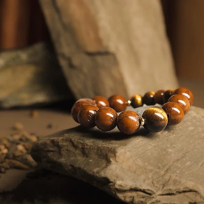 Tiger's Eye Purple Golden Rat Six-Path Wood Beaded Bracelet - Wealth Attraction · Protection