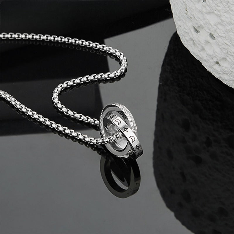 Zen Healing Titanium Steel Mobius Strip Sun Moon Couple Necklace