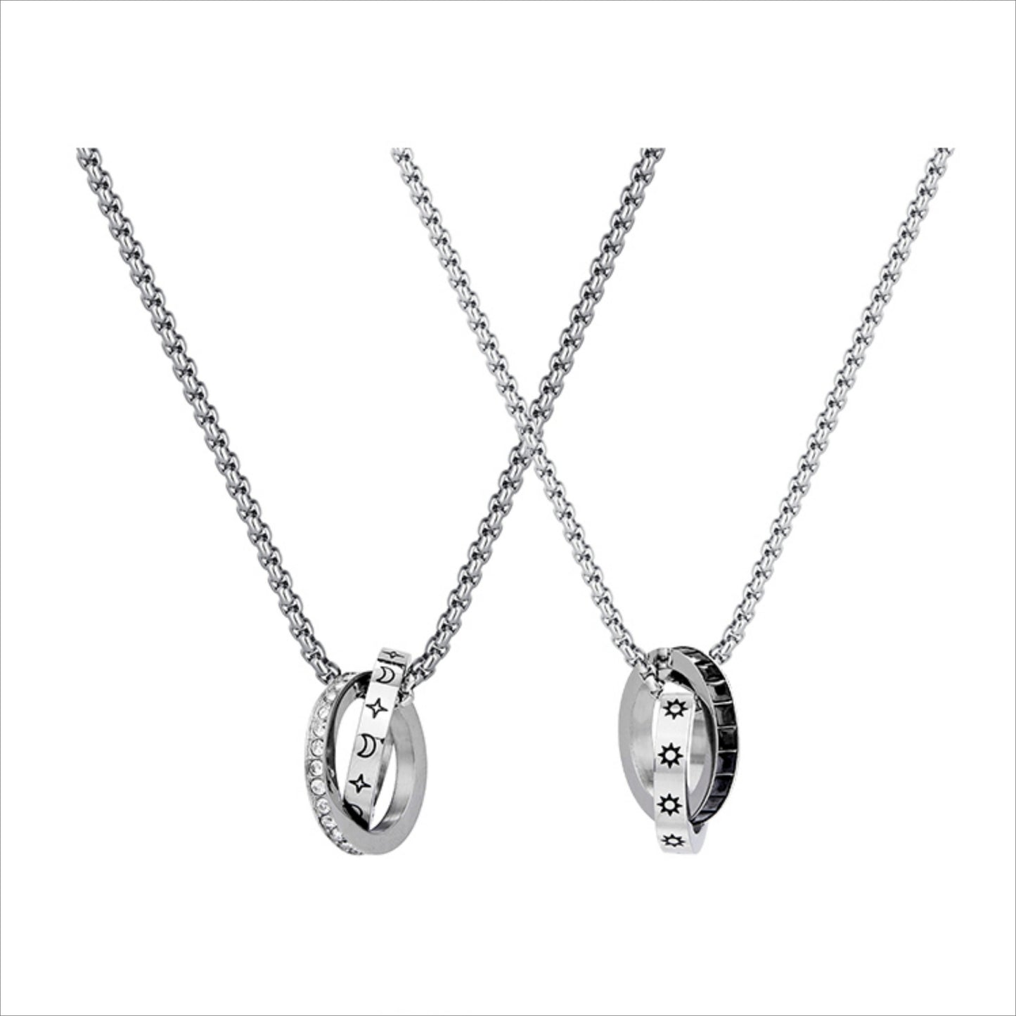 Zen Healing Titanium Steel Mobius Strip Sun Moon Couple Necklace
