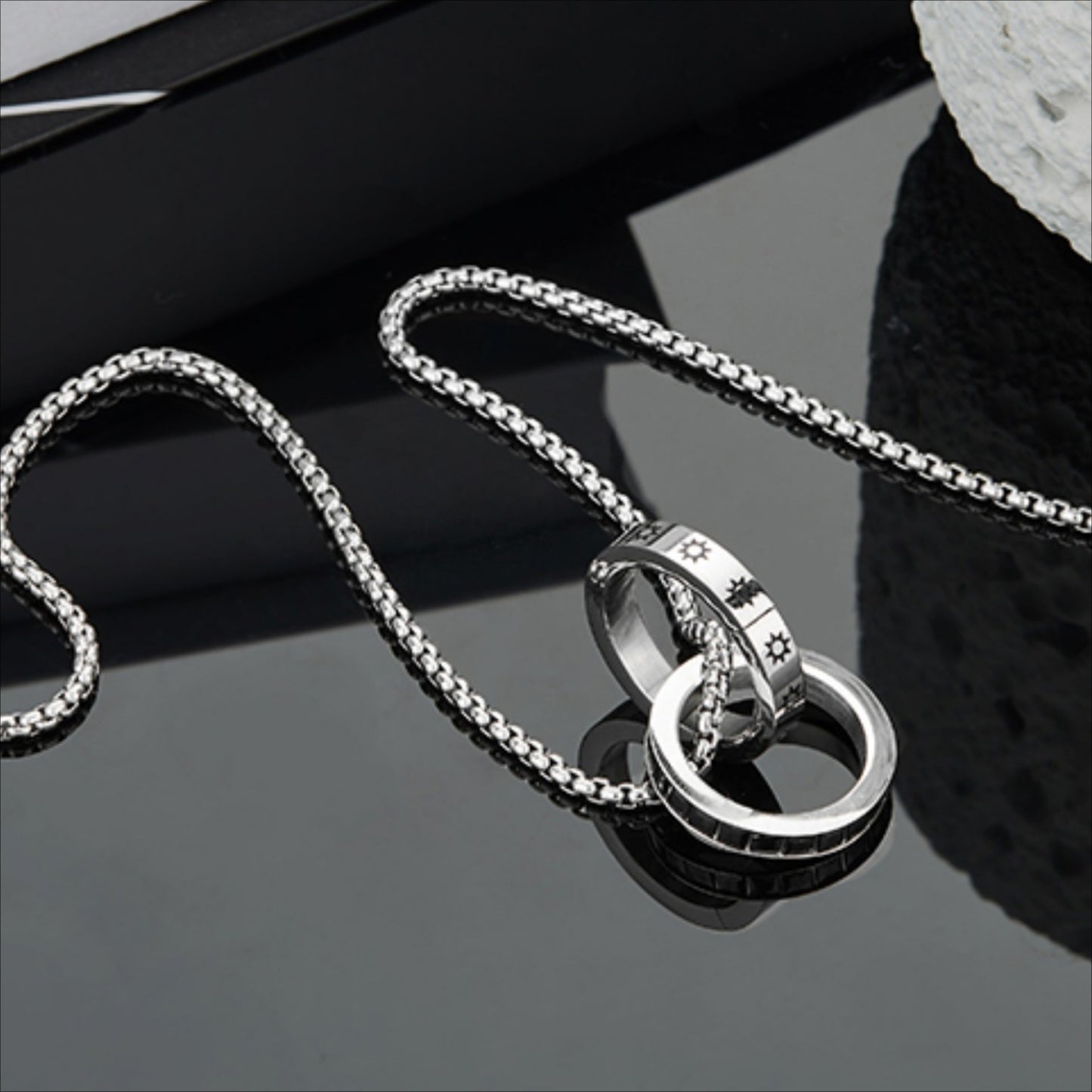 Zen Healing Titanium Steel Mobius Strip Sun Moon Couple Necklace