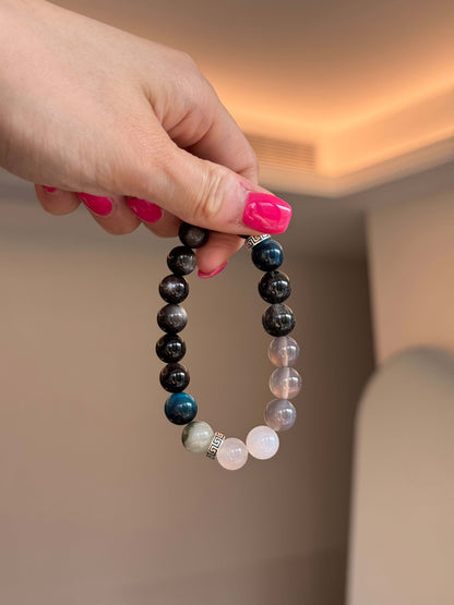 Triple Protection Bracelet - Silver Obsidian · Tiger's Eye · Black Rutilated Quartz