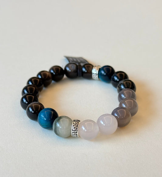 Triple Protection Bracelet - Silver Obsidian · Tiger's Eye · Black Rutilated Quartz