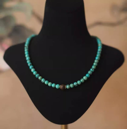 Collier vintage en bois de santal turquoise - Libération • Calme • Harmonie