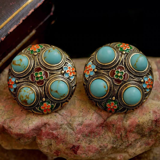 Boucles d'oreilles rondes vintage turquoise - Équilibrer les émotions