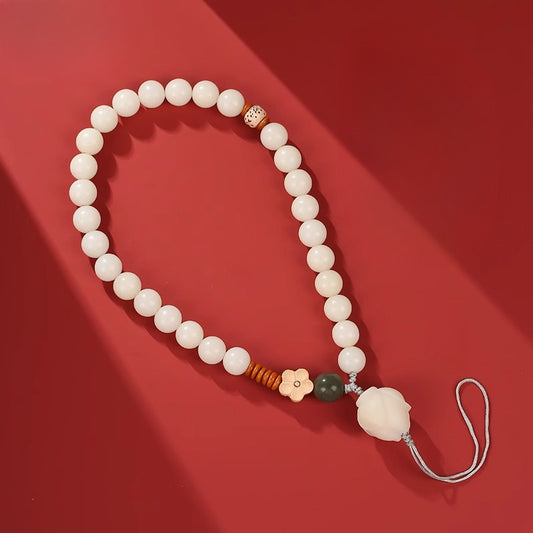 White Jade Bodhi Lucky Lotus Phone Charm