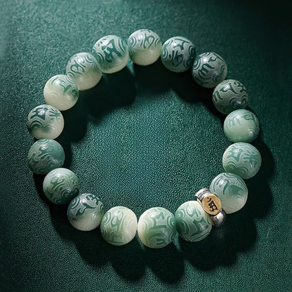 White Jade Bodhi  Zodiac Om Mani Padme Hum Buddha Bracelet