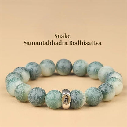 White Jade Bodhi  Zodiac Om Mani Padme Hum Buddha Bracelet