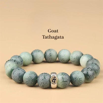 White Jade Bodhi  Zodiac Om Mani Padme Hum Buddha Bracelet