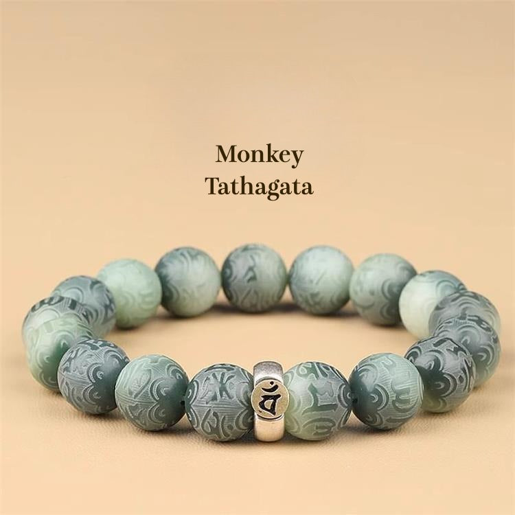 White Jade Bodhi  Zodiac Om Mani Padme Hum Buddha Bracelet