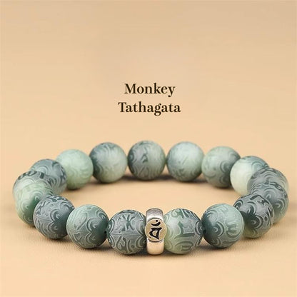 White Jade Bodhi  Zodiac Om Mani Padme Hum Buddha Bracelet