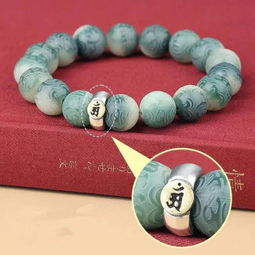 White Jade Bodhi  Zodiac Om Mani Padme Hum Buddha Bracelet