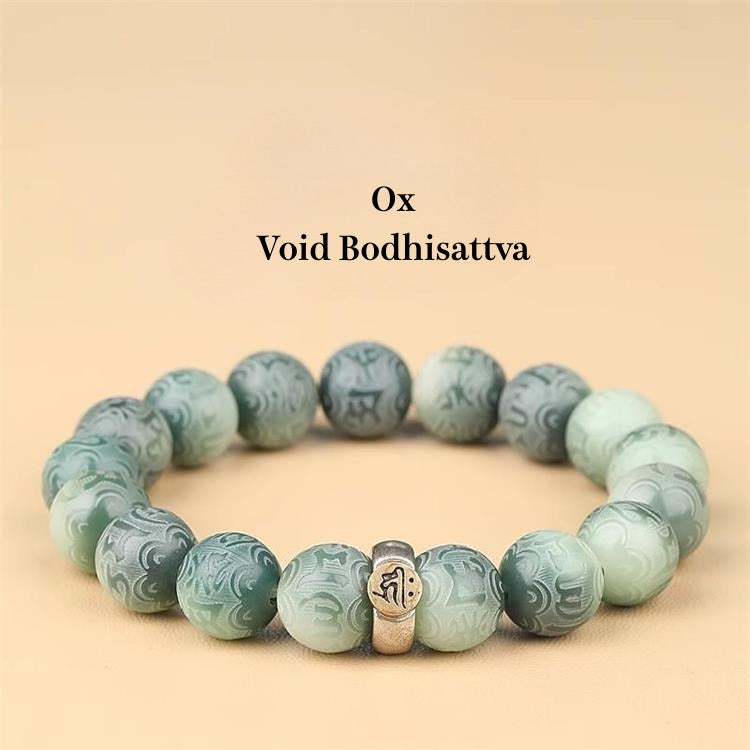 White Jade Bodhi  Zodiac Om Mani Padme Hum Buddha Bracelet