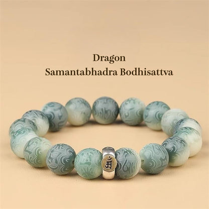 White Jade Bodhi  Zodiac Om Mani Padme Hum Buddha Bracelet