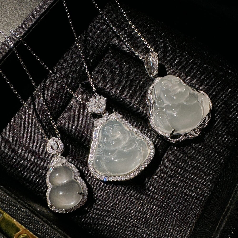 Zen healing White Agate Gourd Buddha Pendant Healing Peace Necklace