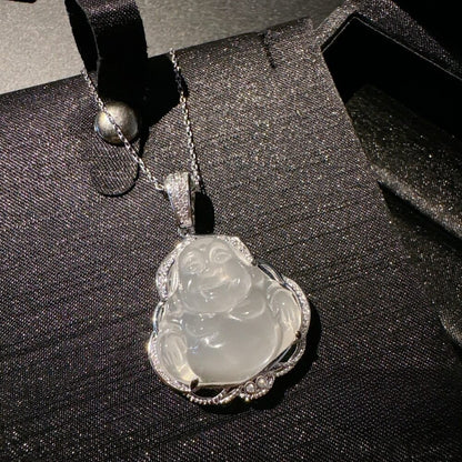 Zen healing White Agate Gourd Buddha Pendant Healing Peace Necklace