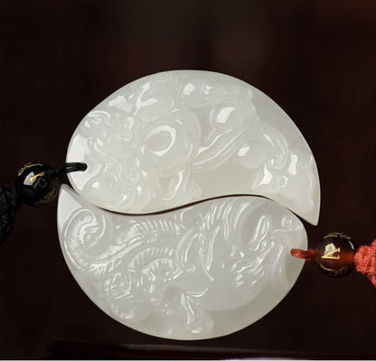 White Jade Couple Dragon Phoenix Love Pendant Gift