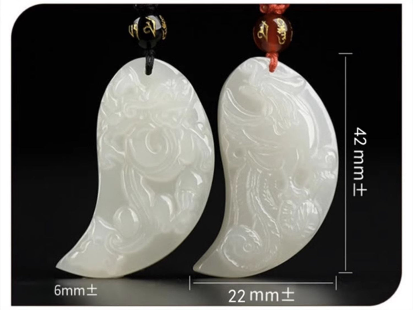 White Jade Couple Dragon Phoenix Love Pendant Gift