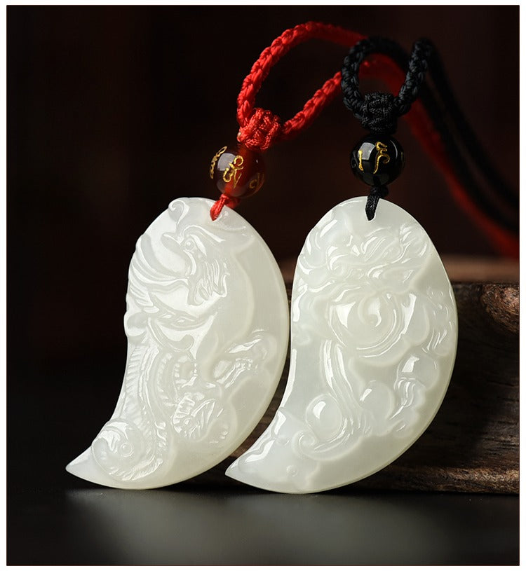 White Jade Couple Dragon Phoenix Love Pendant Gift