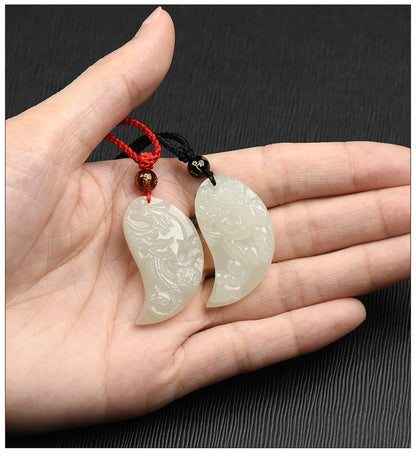 White Jade Couple Dragon Phoenix Love Pendant Gift