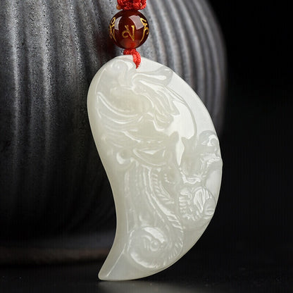 White Jade Couple Dragon Phoenix Love Pendant Gift