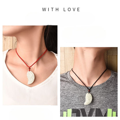White Jade Couple Dragon Phoenix Love Pendant Gift