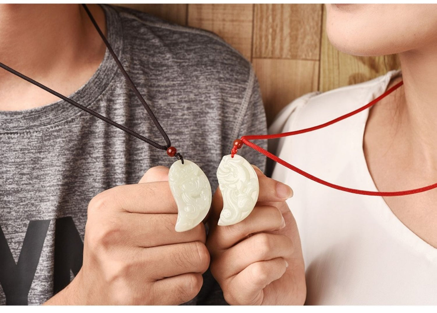 White Jade Couple Dragon Phoenix Love Pendant Gift