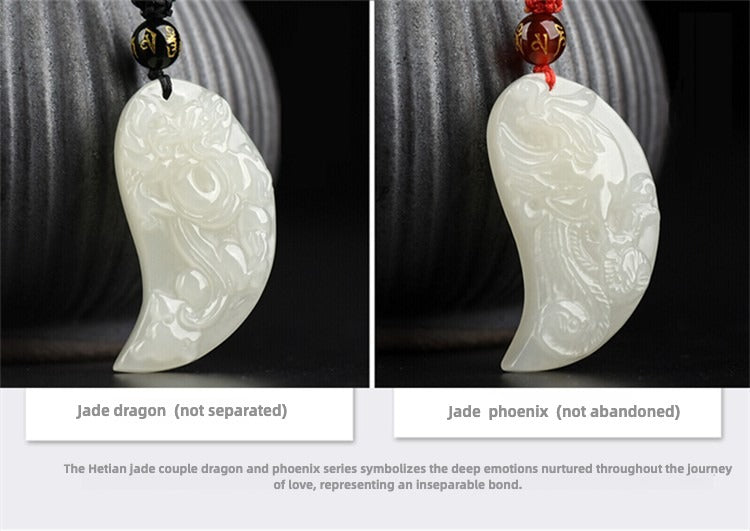 White Jade Couple Dragon Phoenix Love Pendant Gift