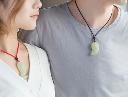 White Jade Couple Dragon Phoenix Love Pendant Gift