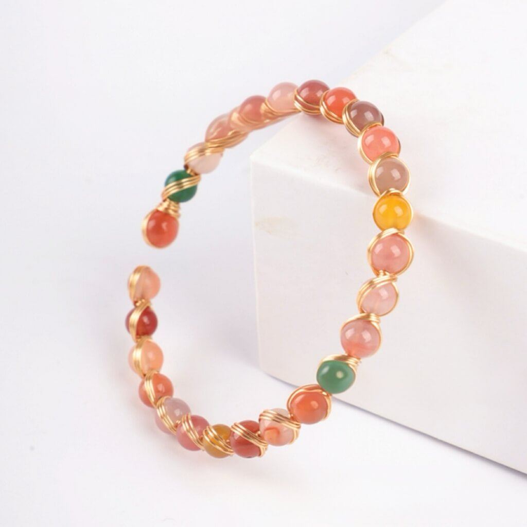Bracelet en fil d'agate Yanyuan plaqué or 14 carats - Protection•Bien-être