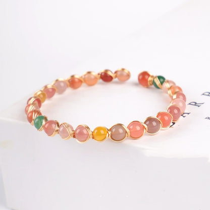 Bracelet en fil d'agate Yanyuan plaqué or 14 carats - Protection•Bien-être