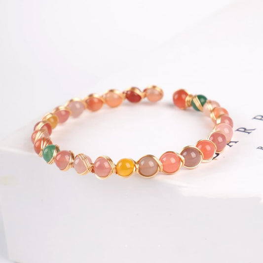 Bracelet en fil d'agate Yanyuan plaqué or 14 carats - Protection•Bien-être