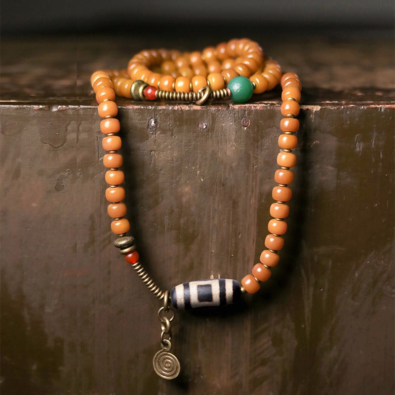 Zen Healing 108 Mala Beads Bodhi Seed Dzi Bead Wisdom Bracelet & Necklace