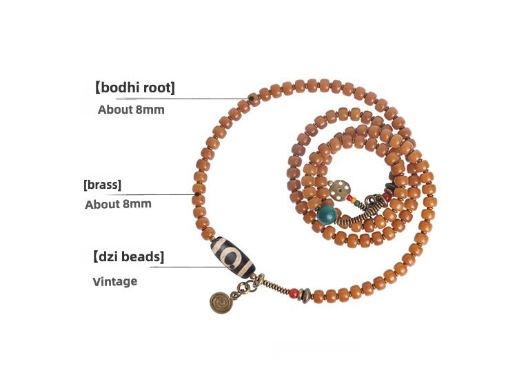 Zen Healing 108 Mala Beads Bodhi Seed Dzi Bead Wisdom Bracelet & Necklace