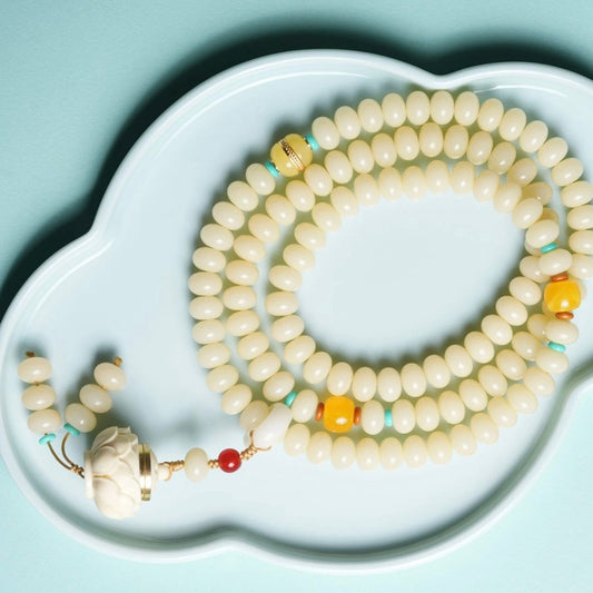 Zen Healing 108 Mala Beads Natural White Jade Bodhi Multi-turn Harmony Bracelet