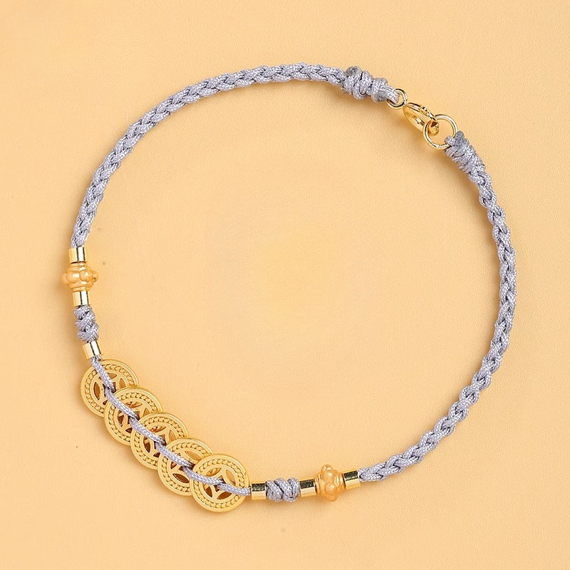 Zen Healing 14K Gold Plated Copper Coin Wealth Braided Bracelet