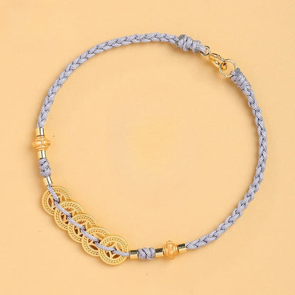 Zen Healing 14K Gold Plated Copper Coin Wealth Braided Bracelet