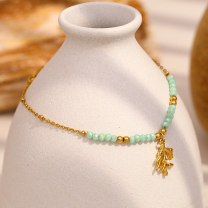Zen Healing 18K Gold Plated Green Stone Branch Pendant Necklace & Bracelet
